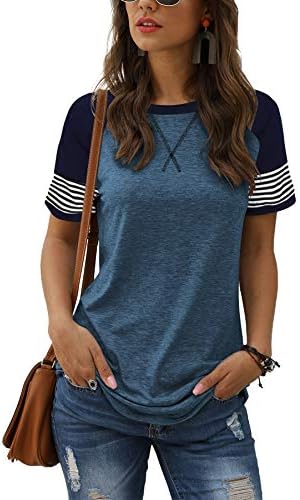 Adibosy Women Summer Casual Shirts: Short Sleeve Striped Tunic Tops - Womens Crew Neck Tee Tshirt Blouses