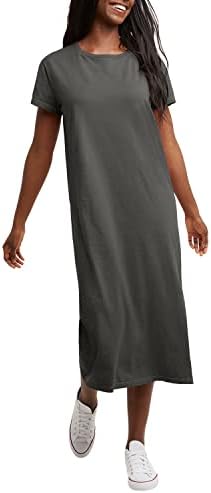 Hanes Originals Women's Garment Dyed Midi Dress, 100% Cotton Vintage Wash Ankle-Length Dress