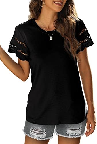 WIHOLL Women Lace Short Sleeve Shirts Dressy Casual Tops Summer Tee Shirt