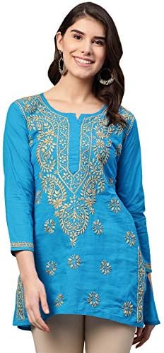 Ada Hand Embroidered Chikankari Indian Cotton Top Tunic Blouse for Women A250295