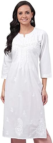 Ada Indian Hand Embroidered Chikankari Cotton Kurti Kurta Tunic for Women A100376