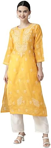 Ada Indian Hand Embroidered Chikankari Straight Cotton Blend Kurta Kurti Tunic Kameez for Women A208470