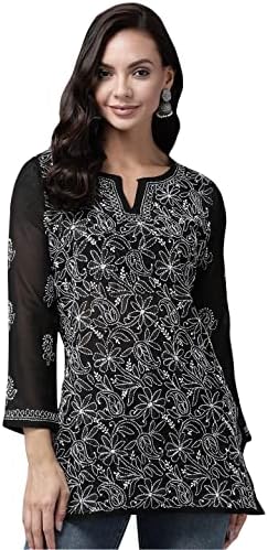 Ada Indian Hand Embroidered Traditional Chikankari Georgette Top Tunic Shirt Kurti for Women A911230