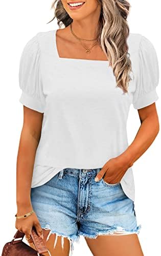 Auremore Womens Summer Tops Short Sleeve Square Neck T Shirts Dressy Casual Tunic S-2XL