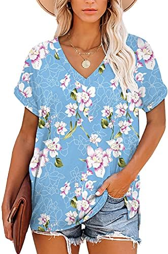 CHICZONE Womens Summer Tops Short Sleeve V Neck T Shirts Casual Loose Tunic Top