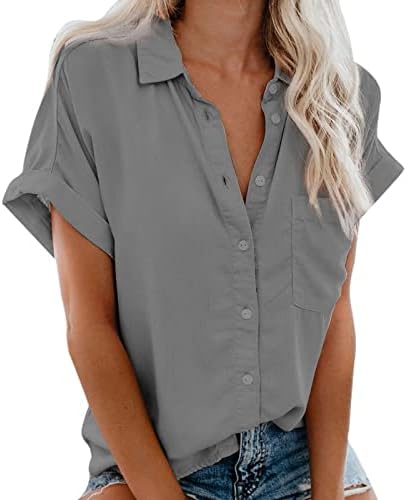 DASAYO Womens Tops Dressy Casual Summer Loose Fit Going Out Button Down Shirt 2023 Trendy Work Short Sleeve Ladies Blouses