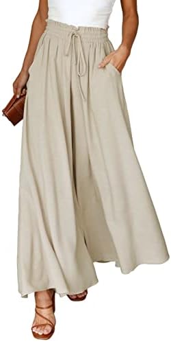 Dokotoo Pants for Women Casual Elastic Waist Wide Leg Pants with Pockets