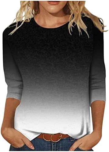 FAVIPT Women 3/4 Sleeve Tops Casual Marble Print Round Neck Shirts Fall Spring Ladies Three Quarter Length Sleeve Blouses