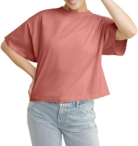 Hanes Originals Cropped T-Shirt, 100% Cotton Tees for Women, Garment Washed