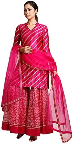 Indian Kurti for Womens With Palazzo Dupatta| Art Silk Woven Sarara Style Kurta Kurtis Tunic For Women