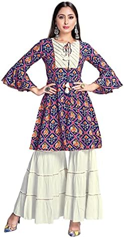 Indian Kurti for Womens With Palazzo | Rayon Printed Sarara Style Kurta Kurtis Tunic For Women