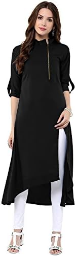 Janasya Women's Black Slit Asymmetric Tunic Tops/Kurti