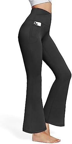 QGGQDD Flare Yoga Pants Women, Black Crossover High Waisted Bootcut Leggings