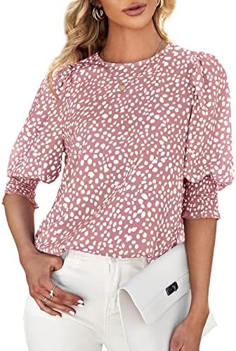 Teurkia Women's Polka Dot 3/4 Sleeve Blouse Tops Ladies Casual Office Work Crew Neck T-Shirt