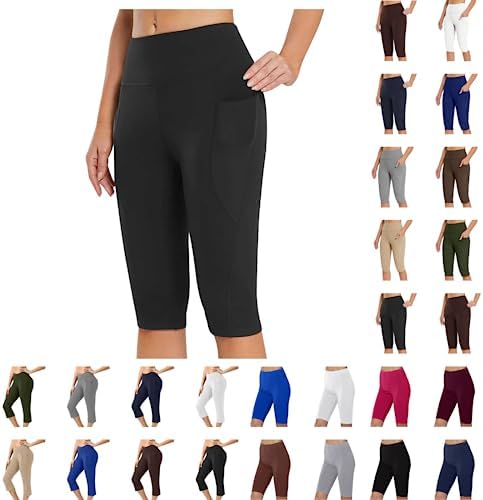 Uillui Capri Leggings with Pockets for Women Tummy Control Stretch High Waisted Yoga Pants Summer Workout Running Leggings