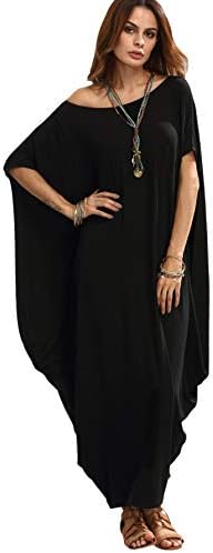 Verdusa Women's Boat Neck Dolman Sleeve Caftan Harem Oversized Maxi Dress