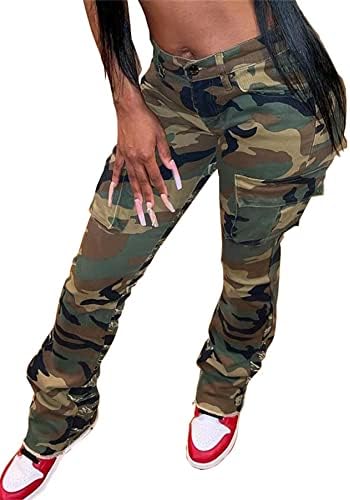 Women Camo Cargo Pants Camouflage Army Fatigue High Waisted Jogger Sweatpants Plus Size