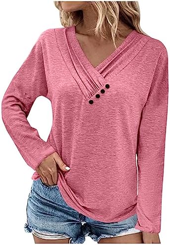 Womens Fall Fashion 2023 Trendy V Neck Short/Long Sleeve Pullover Tops Dressy Casual Cute Loose Fit Tunic Blouses