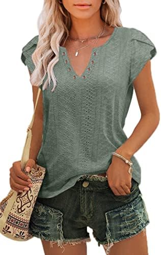 Womens Summer Tops Casual Country V Neck Tee Shirts Petal Sleeve Fashion Loose Blouse