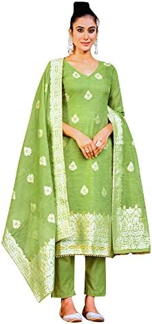 ladyline Womens Chanderi Cotton Jacquard Weaving Salwar Kameez Suit