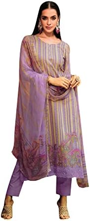 ladyline Womens Cotton Printed Cutwork Embroidered Salwar Kameez | Chiffon Dupatta