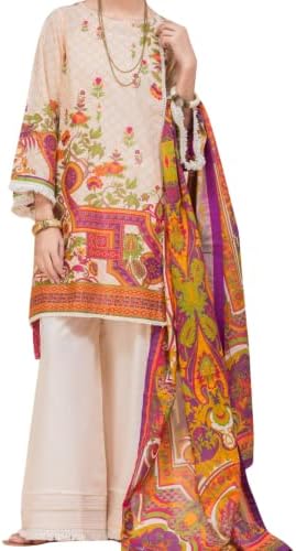 Three Piece Gharara Kameez Dupatta Suit Lawn Khaddi Fabric Pakistani/Indian (Extra Small 35)