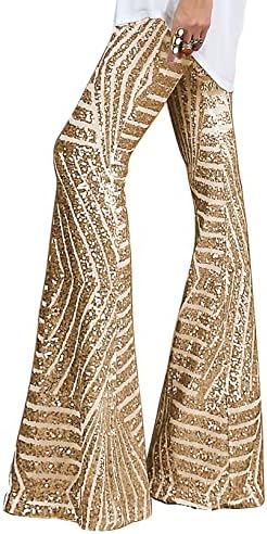 AZOKOE Women High Waist Wide Leg Palazzo Lounge Pants Sequin Bell Bottoms Trousers