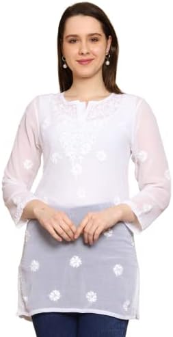 Ada Indian Hand Embroidered Chikankari Women's Georgette Kurti Top Tunic Shirt with inner A911300