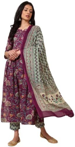 Bani Women Pure Cotton Kurta Set with Pant & Dupatta, Ready to Wear Indian Suit Set, Traditional Indian Clothing Set