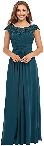 Ever-Pretty Women's Cap Sleeve Ruched Lace Round Neck Chiffon Formal Evening Gowns 09993-US