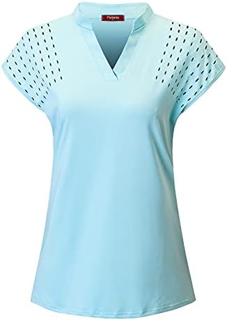 Felisou Womens V Neck Golf Polo Shirts Short Sleeve Sport Shirt Workout Tops