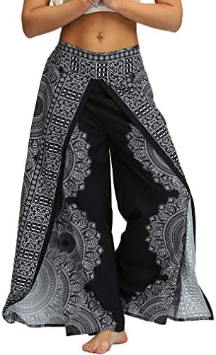 GLUDEAR Women's Boho Printed Palazzo Side Split Wide Leg Workout Yoga Pants