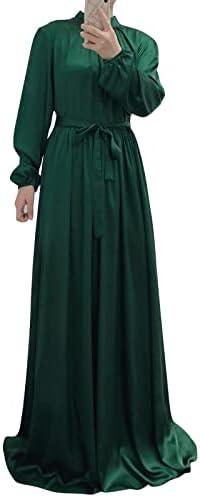 IBTOM CASTLE Women's Muslim Kaftan Abaya Prayer Dress Long Sleeve Self Tie Maxi Dress Middle East Arabian Robe Gown