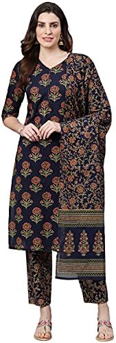 Idalia Navy Blue Gold Printed Kurta Set With Dupatta