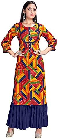 Indian Kurti for Womens With Palazzo | Rayon Printed Sarara Style Kurta Kurtis Tunic For Women