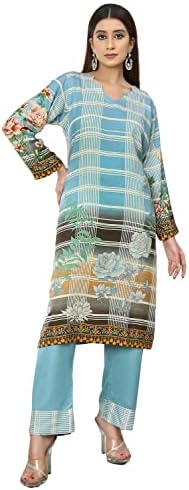 IshDeena Ready to Wear Indian Kurta Set for Women Salwar Kameez, Shalwar Palazzo, Kurti & Sharara Sets 2 Pieces Linen Fabric