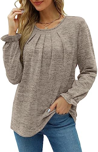 OFEEFAN Womens Shirts Ruffle Sleeve Cute Tops For Women Pleated Tunic