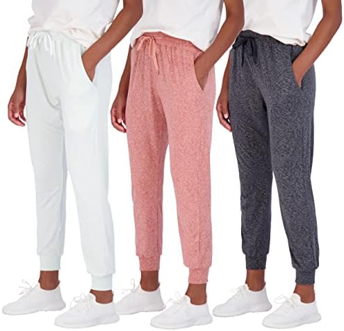 Real Essentials 3 Pack: Women's Ultra-Soft Lounge Joggers Athletic Yoga Pants with Pockets (Available in Plus Size)