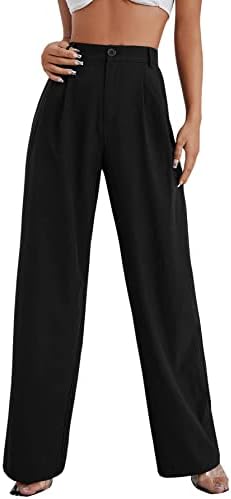SweatyRocks Women's Casual Wide Leg High Waisted Button Down Straight Long Trousers Pants
