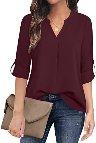 Timeson Women's Casual Chiffon V Neck 3/4 Sleeve Blouse Tops