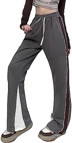 Veryin Faux Suede Sweatpants for Women Flare Dancing Y2K Joggers Casual Comfy Lounge Yoga Patchwork Streetwear Pants Pockets