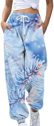 Womens Christmas Lounge Pants Drawstring Athletic Fit Joggers Baggy Fleece Sweatpants High Waisted Joggers Pants