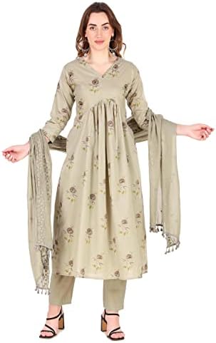 ladyline Womens Alia Cut Anarkali Salwar Kameez in Cotton Printed Handwork