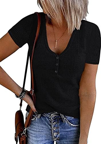 lime flare Women Summer Ribbed Knit T Shirt Tee Tops Casual Dressy Rib Tshirt Tunic