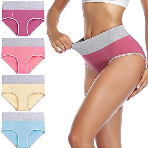 wirarpa Women's Cotton Underwear High Waist Breathable Briefs Soft Underpants Ladies Stretch Panties 4 Pack