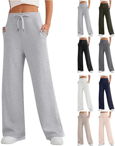 Womens Wide Leg Sweatpants Baggy Drawstring High Waist Workout Jogger Pants Casual Comfy Soft Yoga Pants with Pockets