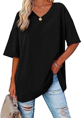 ATHMILE Women's Oversized T Shirts Tees Half Sleeve V Neck Cozy Comfy Tunic Tops