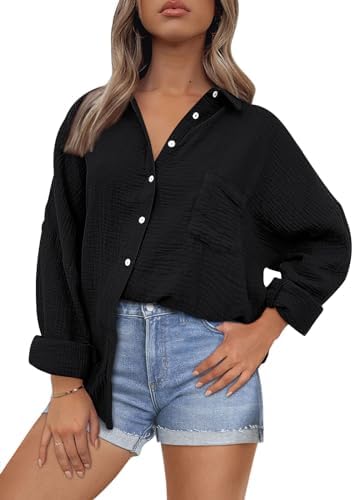 AUTOMET Womens Button Down Shirts Fall Fashion 2023 Shacket Jacket Long Sleeve Oversized Work Blouses Tunics Tops