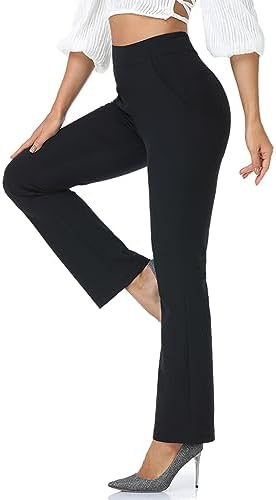 Agenlulu High Waisted Dress Pants for Women Bootcut Elastic Waist Pull On Black Work Slacks for Women Business Casual Trendy