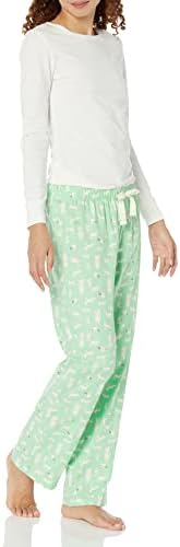 Amazon Essentials Women's Lightweight Flannel Pant and Long-Sleeve T-Shirt Sleep Set (Available in Plus Size)